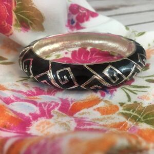 Vintage Tribal Bangle Bracelet Black Silver Women's Accessories Size Small